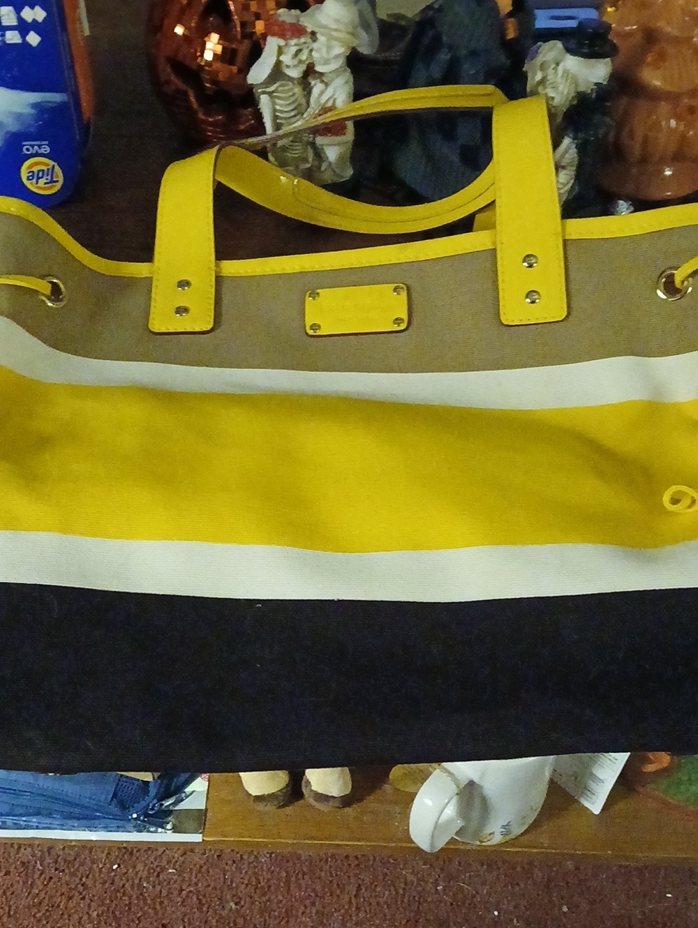 Kate Spade York Eddie Canvas Exterior Patent Trim Striped Tote